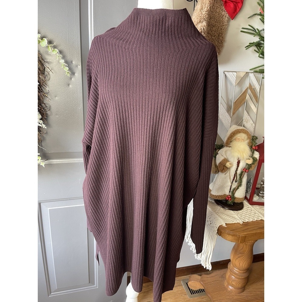 NWT Eileen Fisher Plum Luxe Merino Wool Blend Mock Neck Sweater Tunic Top XL